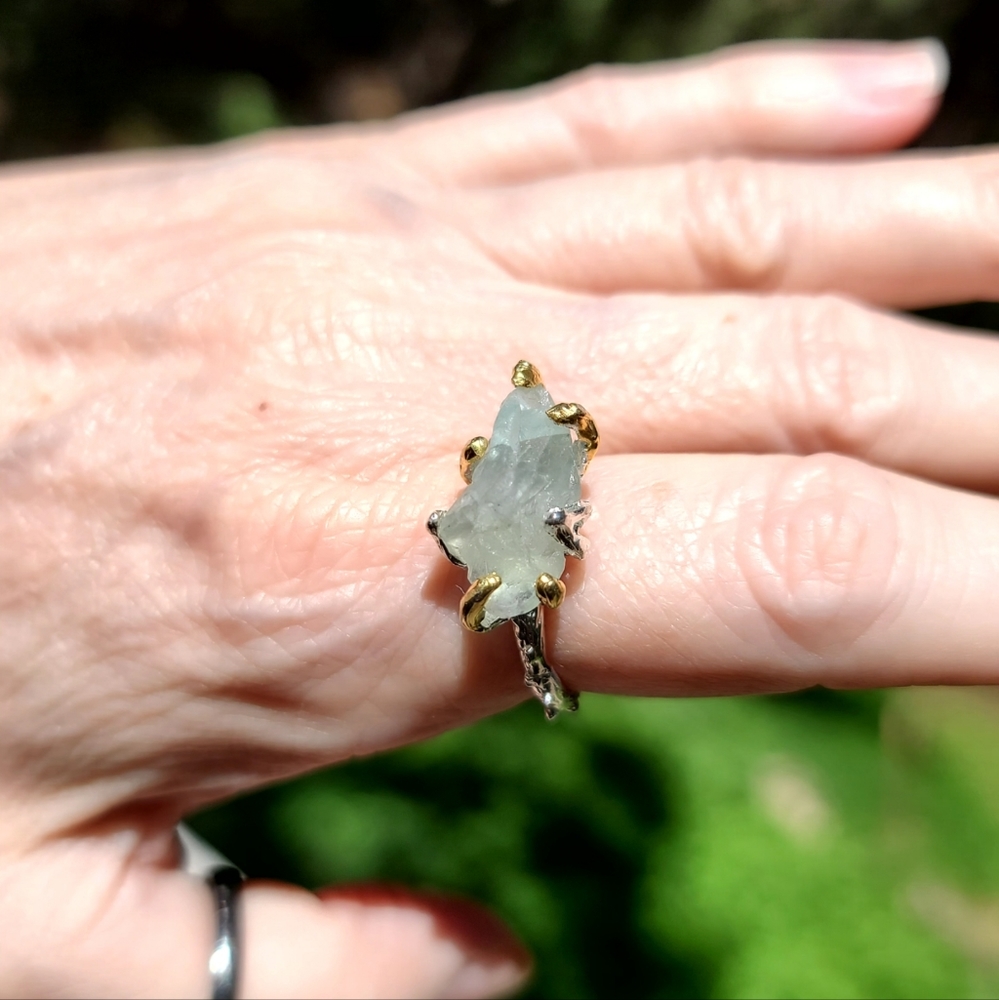 HUGE raw sea green Aquamarine ring sz8 - Picture 11 of 12